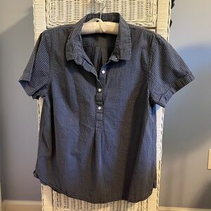 L.L. Bean Women's Seersucker Shirt, short sleeve, blue stripe, pullover size M